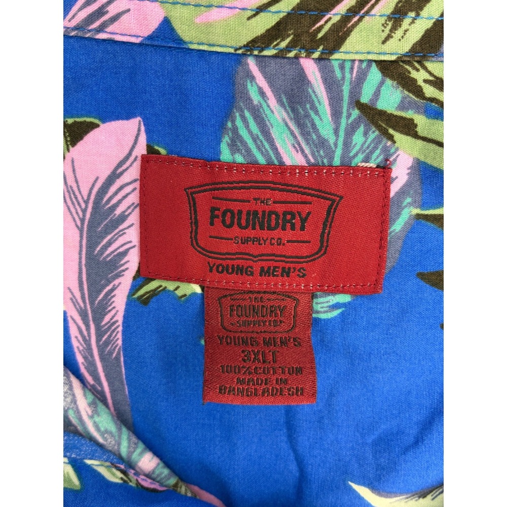The Foundry Shirt Young Mens 3XLT Blue Tropical Floral Cotton Button Down - Picture 4 of 5
